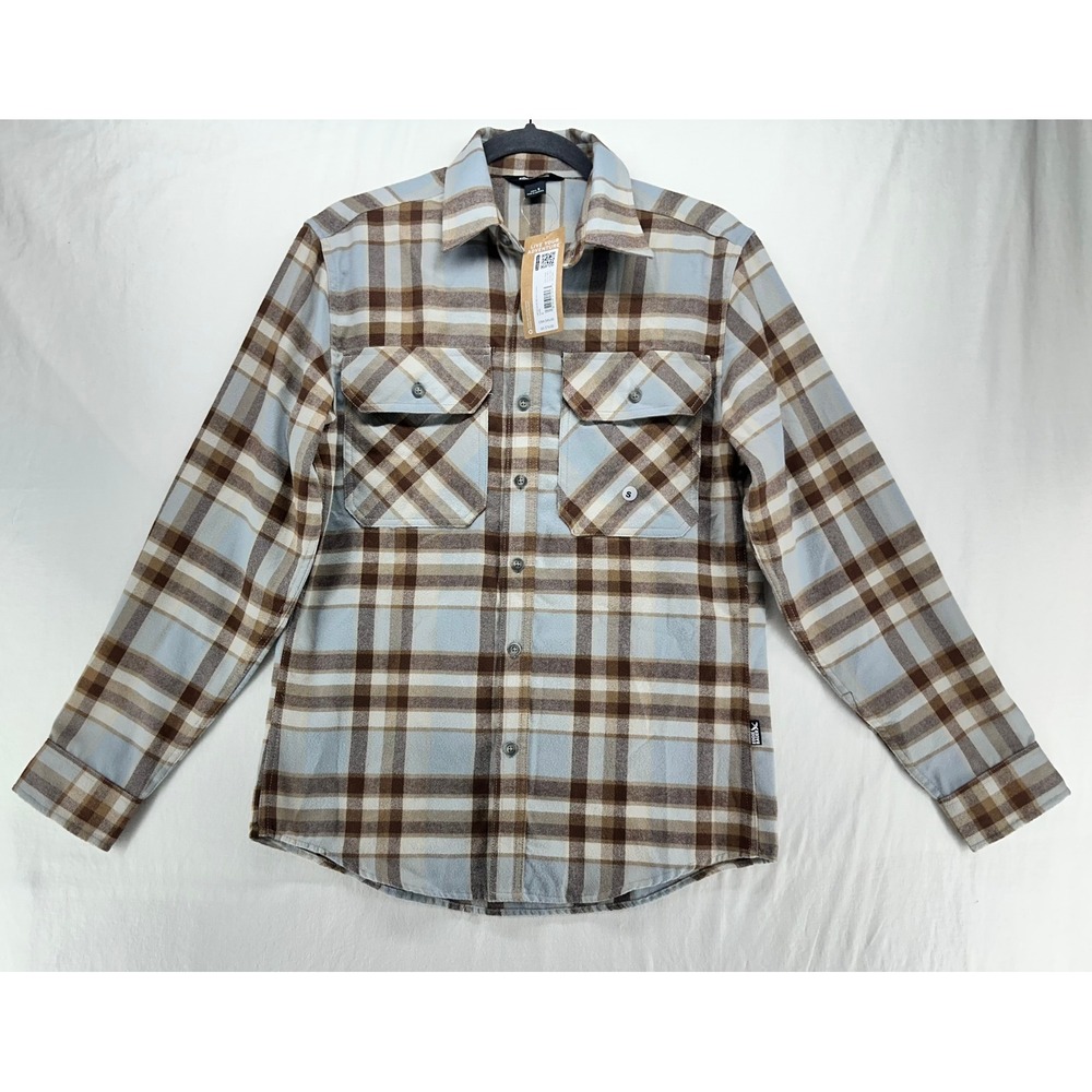 Eddie Bauer Mens MR Excavation 3.0 Flannel Shirt Camel Plaid Small NEW